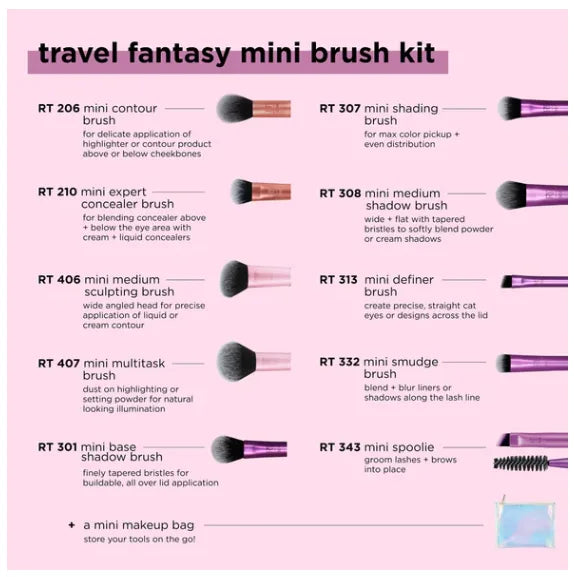 Real Techniques Makeup Brush Travel Fantasy Mini Brush 10 Pcs Set